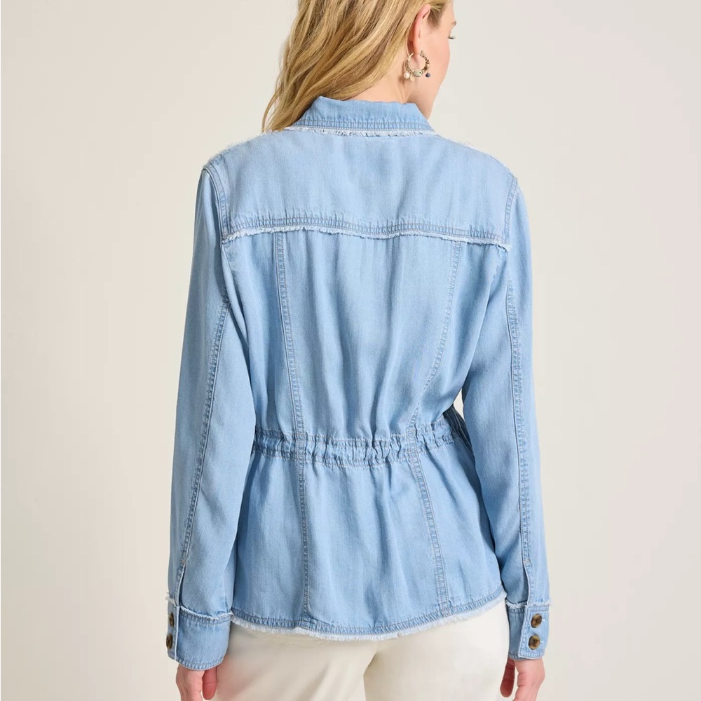 Tommy Bahama Light Blue Jean Jacket with Drawstring Waist - Picture 2 of 8